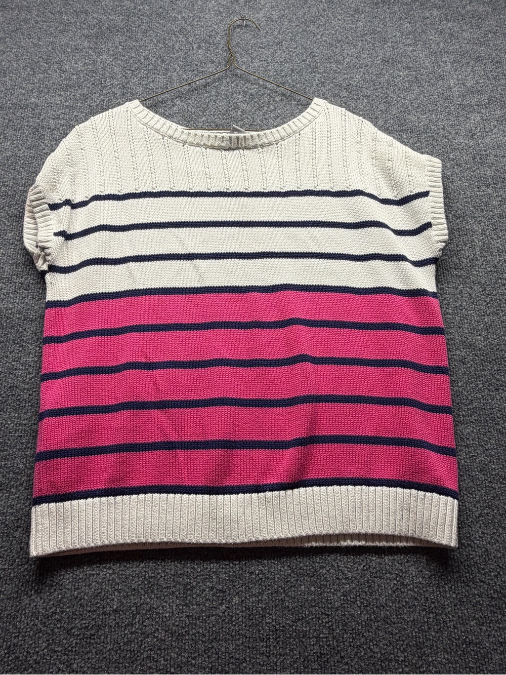 Tommy Bahama Cream, Pink & Navy Striped Crew Neck Sweater